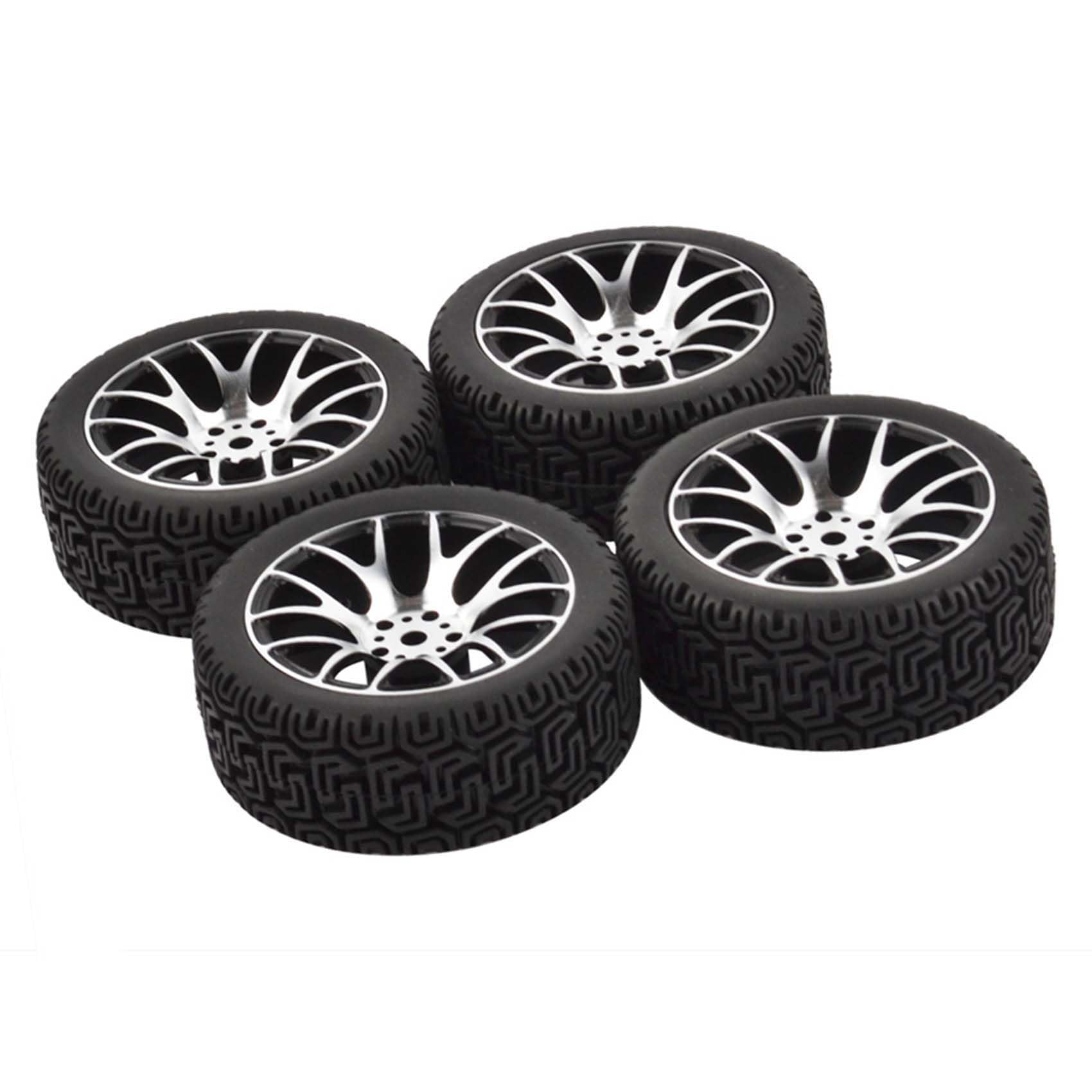 KEEDA 1/10 RC Car 68 mm Rally Tyres Rubber Tyres and Alloy Wheels Rims for 1:10 RC On Road Car Traxxas Tamiya HSP HPI Kyosho 1/16 RC Rally Car (Black) - Image 3
