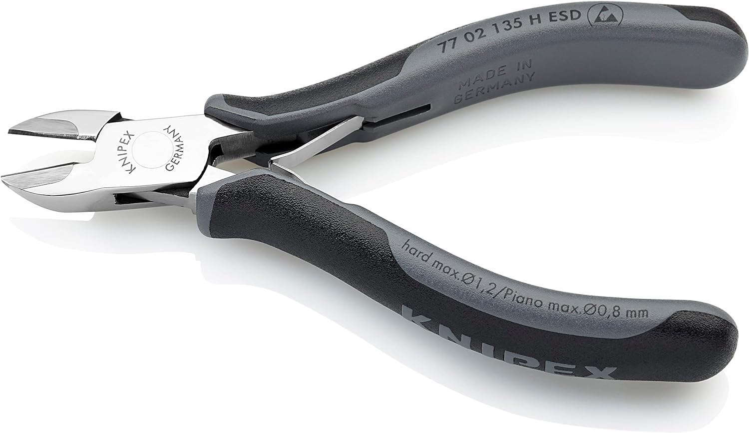 KNIPEX Elektronik-Seitenschneider mit eingesetzter Hartmetallschneide ESD mit Mehrkomponenten-Hüllen 135 mm 77 02 135 H ESD