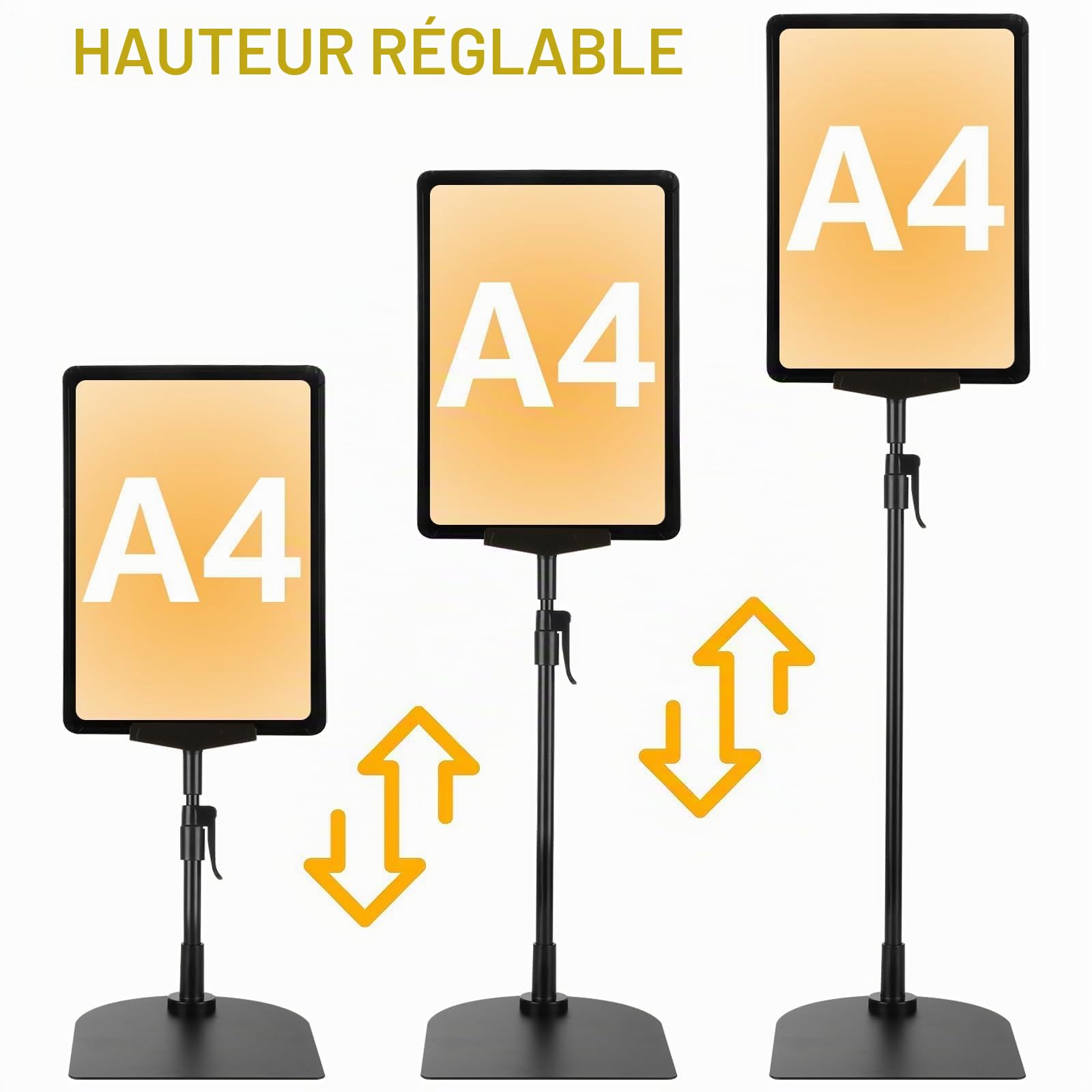 Lot de 3 porte affiche A4, support pour affiche, Stands de Présentation avec Base, Support de Panneau Extérieur, présentoir A4 sur Pied 360 Degrés Réglable, présentoirs porte menu restaurant