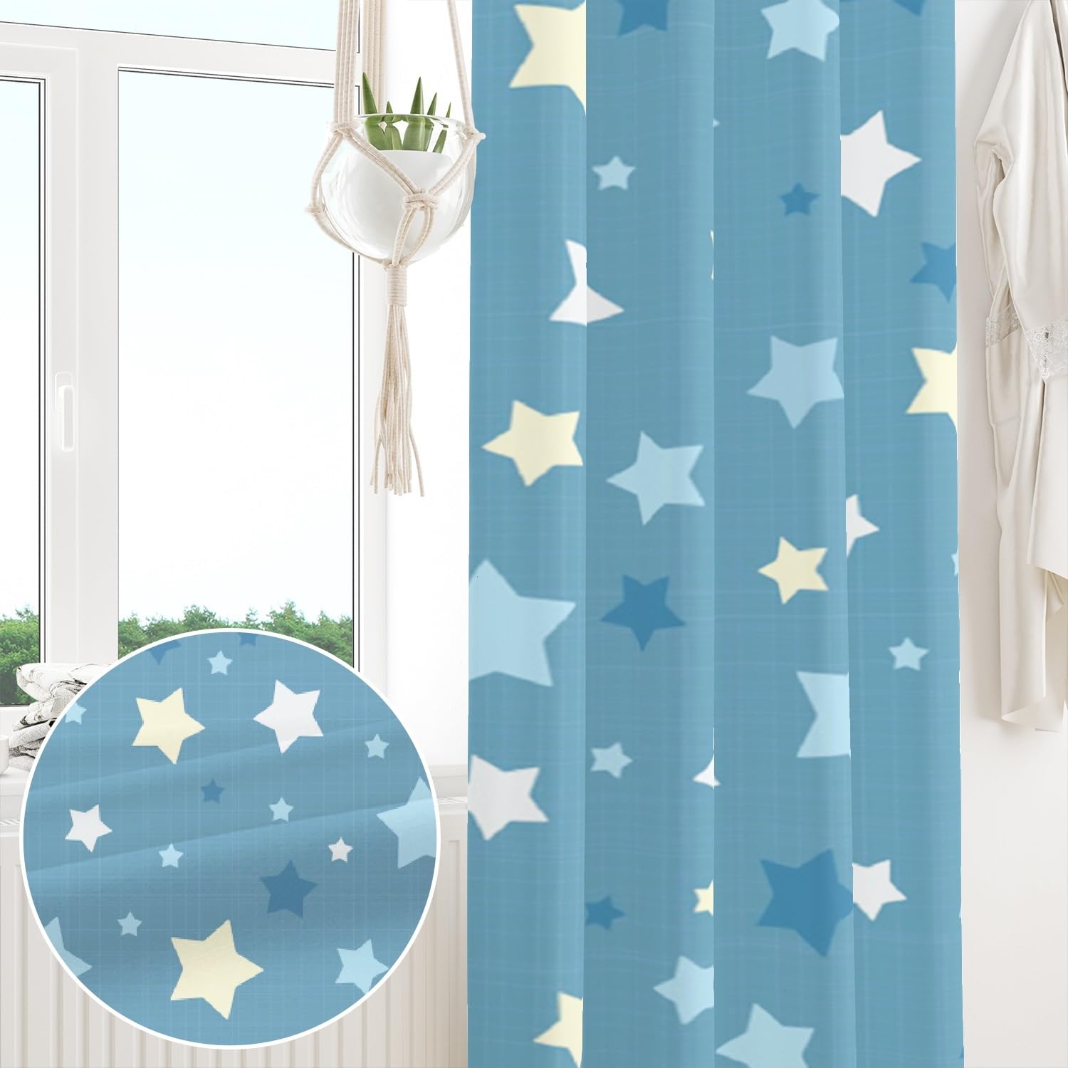 107x160cm Rideau à œillets Ciel de Dessin animé Ciel Bleu Étoiles colorées Chambre de bébé Occultant Œillets Rideaux de fenêtre pour Chambre d'enfant Salon Salle à Manger,2 Panneau