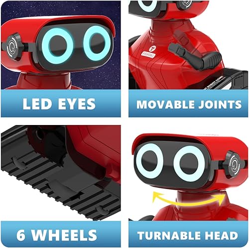 Miniatura 16 de GILOBABY Juguetes robot, robot de control remoto, robots RC para niños con ojos LED, cabeza y brazos flexibles, movimientos de baile y música