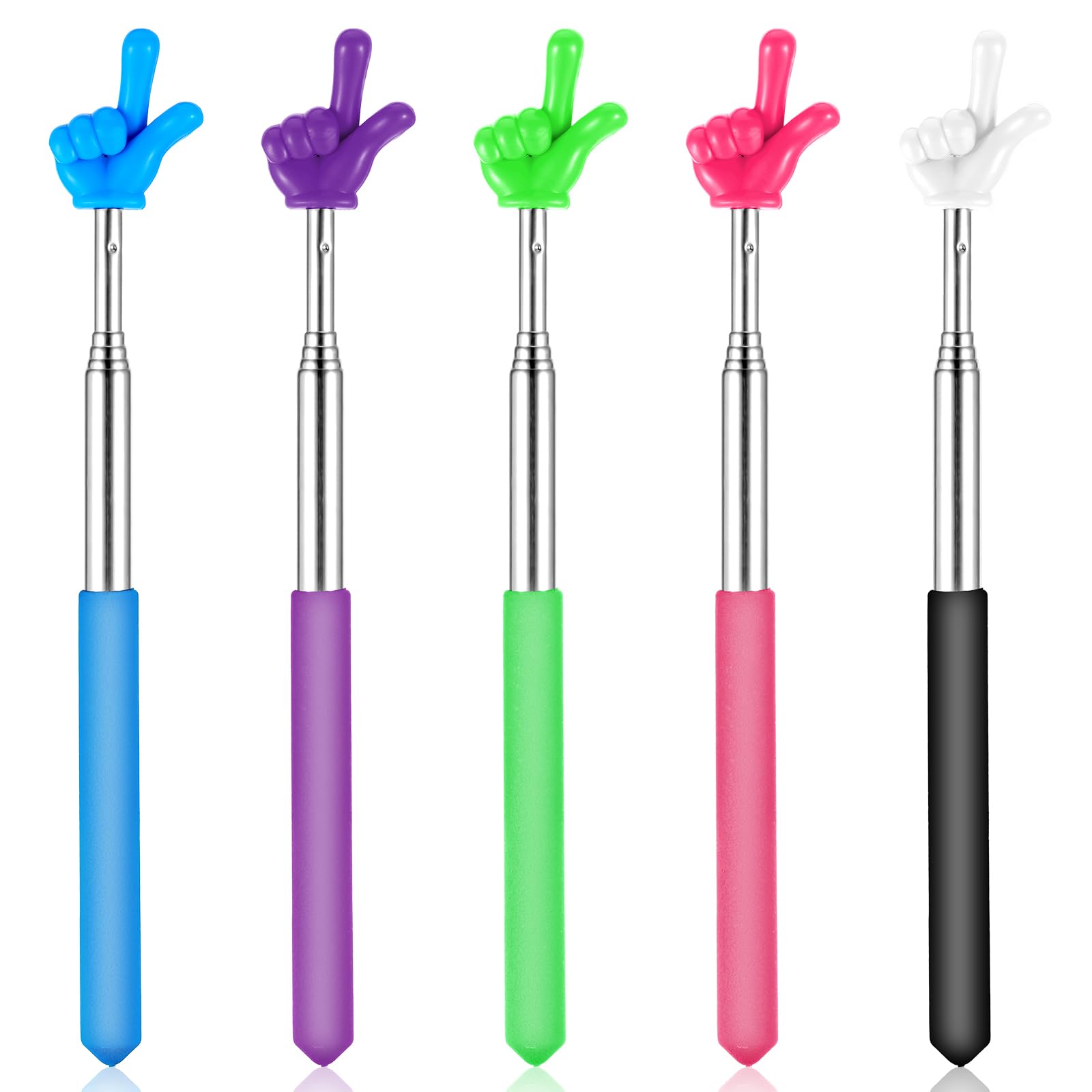 Telescopic Teachers Pointer - 5 Pcs Extendable Hand Pointer Stick, Mini Classroom Finger Pointer Stick for Elementary School Kindergarten and Teacher Supplies Interactive Learning 5 Colors