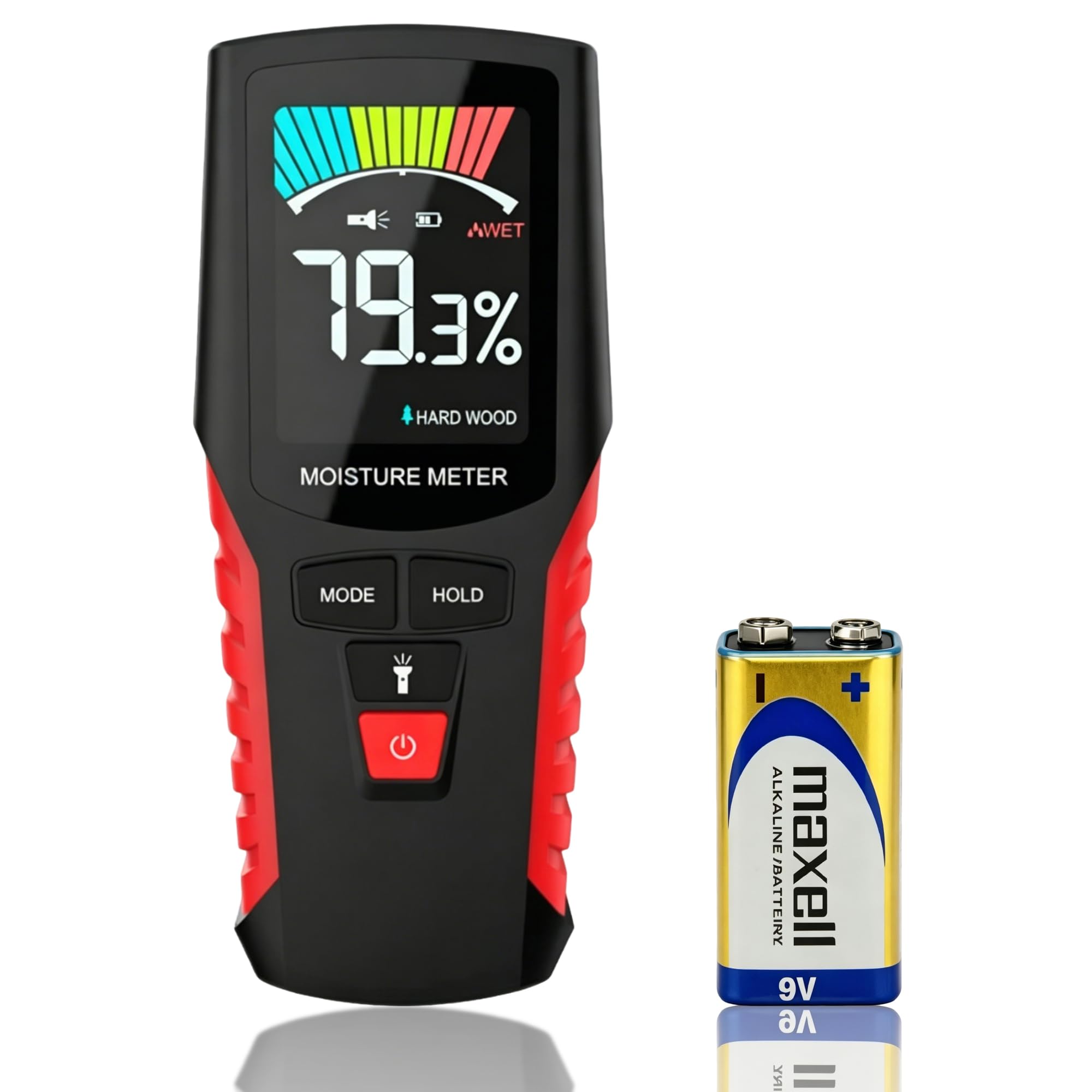 Pinless Moisture Meter, Damp Meter for Walls, Wood & Masonry, 4 Material Modes, 19mm Deep Moisture Detection, LCD Display with Audible Alarm & Hold Function, Moisture Detector for Home Inspection
