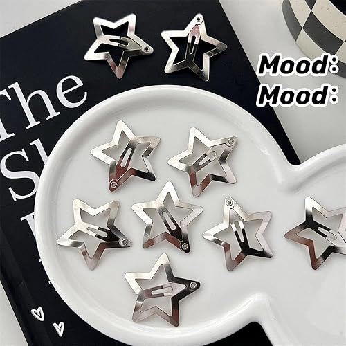 Miniatura 6 de 100 accesorios para el cabello con broches de estrella para mujeres y niñas, pasadores pequeños de metal plateado de 1.22 pulgadas, antideslizantes