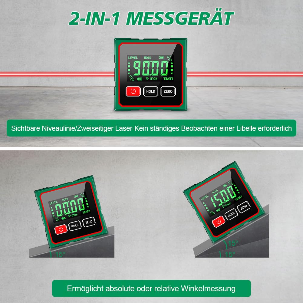 4-zijdige magnetische Digitale gradenboog met elektronische laser, IP54