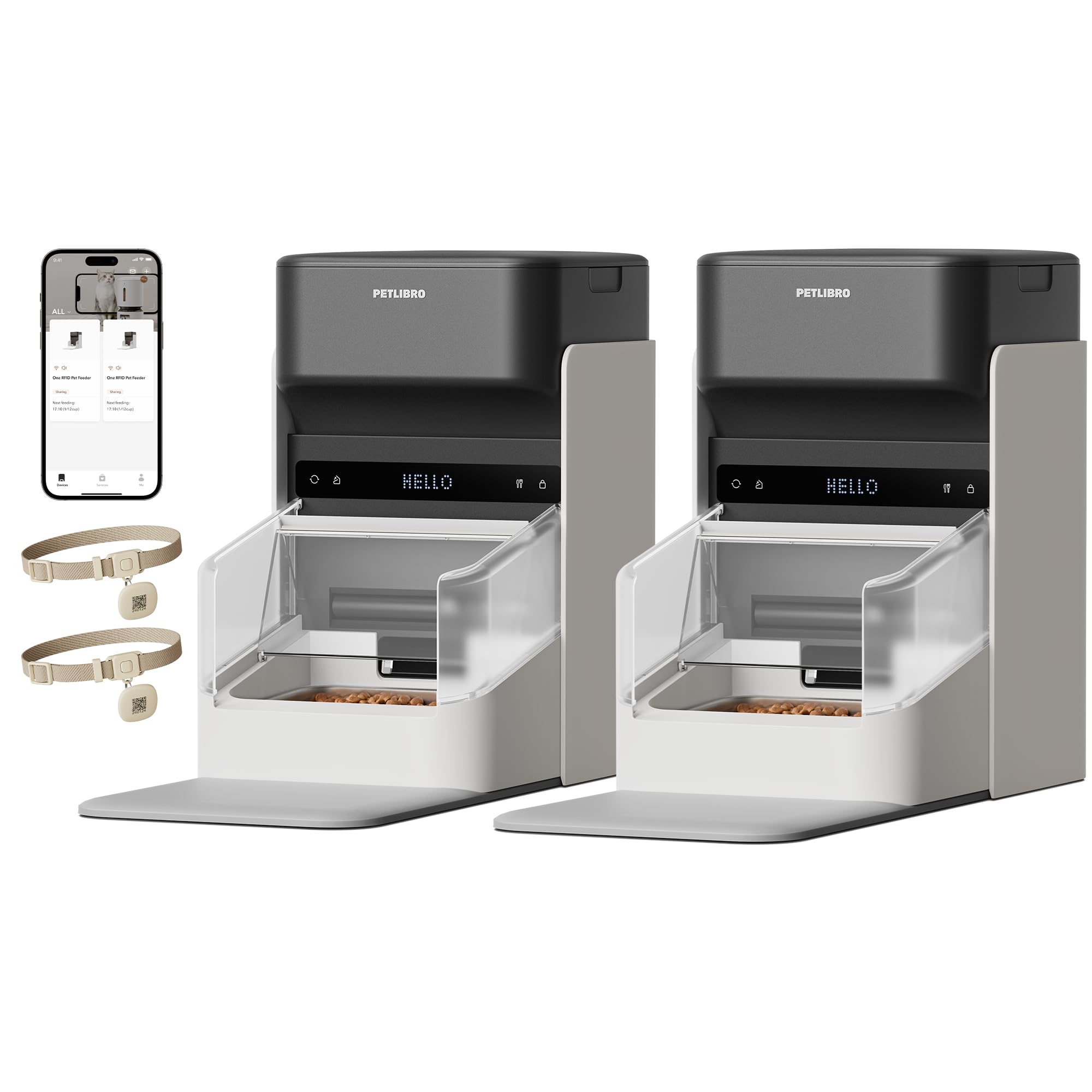 PETLIBRO Automatic Cat Feeders for 2 Cats, RFID Collar Tag for Exclusive Meals, Cats Recognition to Stop Food Stealing, Diet Tracking for Multi-Pet Homes and Different Diets, Pet Feeder Pack of 2