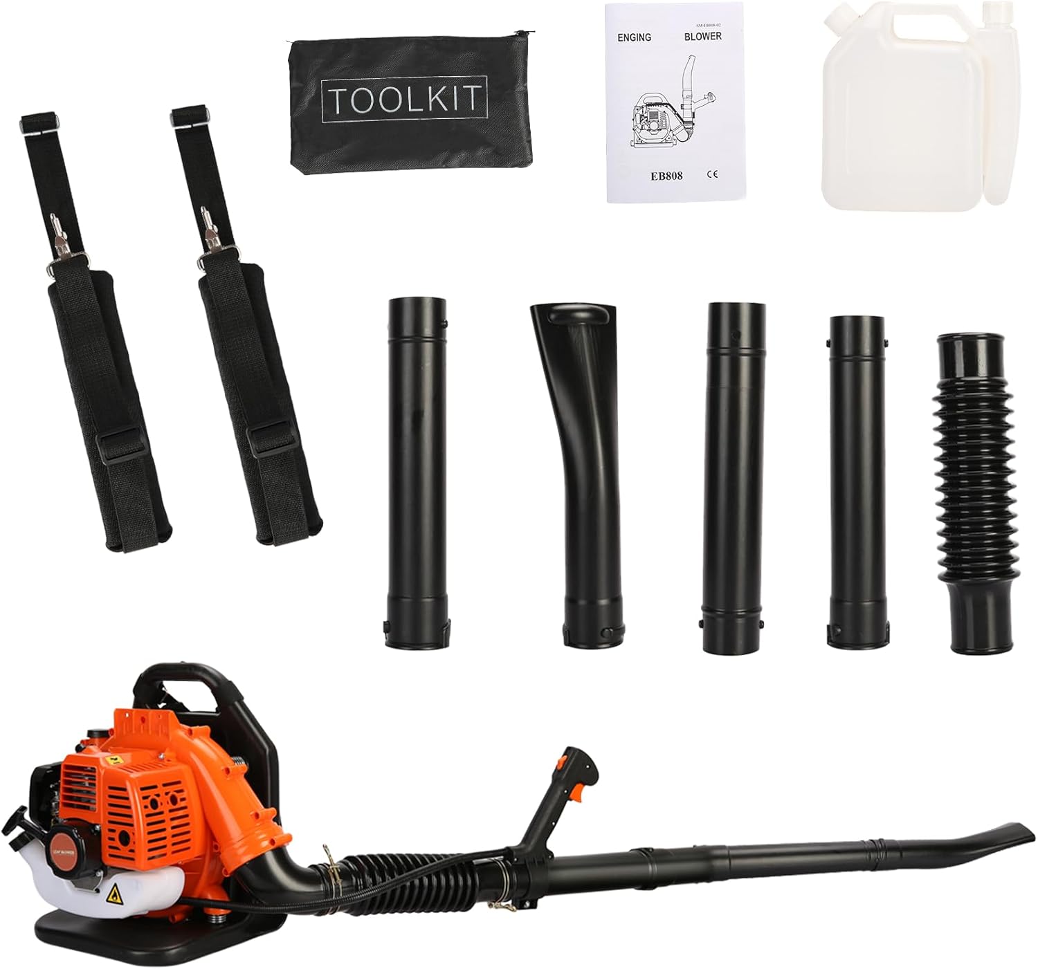 52CC Gas-Powered Backpack Leaf Blower, 550CFM 2-Stroke Engine, Air-Cooled Gasoline Blower with Adjustable Nozzle and Ergonomic Harness for Lawn Care, Snow Removal, and Outdoor Cleaning