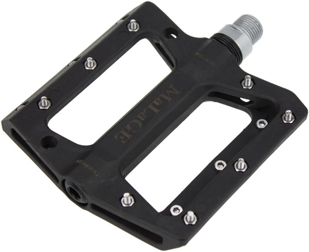 Mountain Bike Pedals, Flat Nylon Fibre Platform, 9/16" Spindle, Sealed Bearing, Non-Slip Replaceable Pins, Strong, Light and Slim