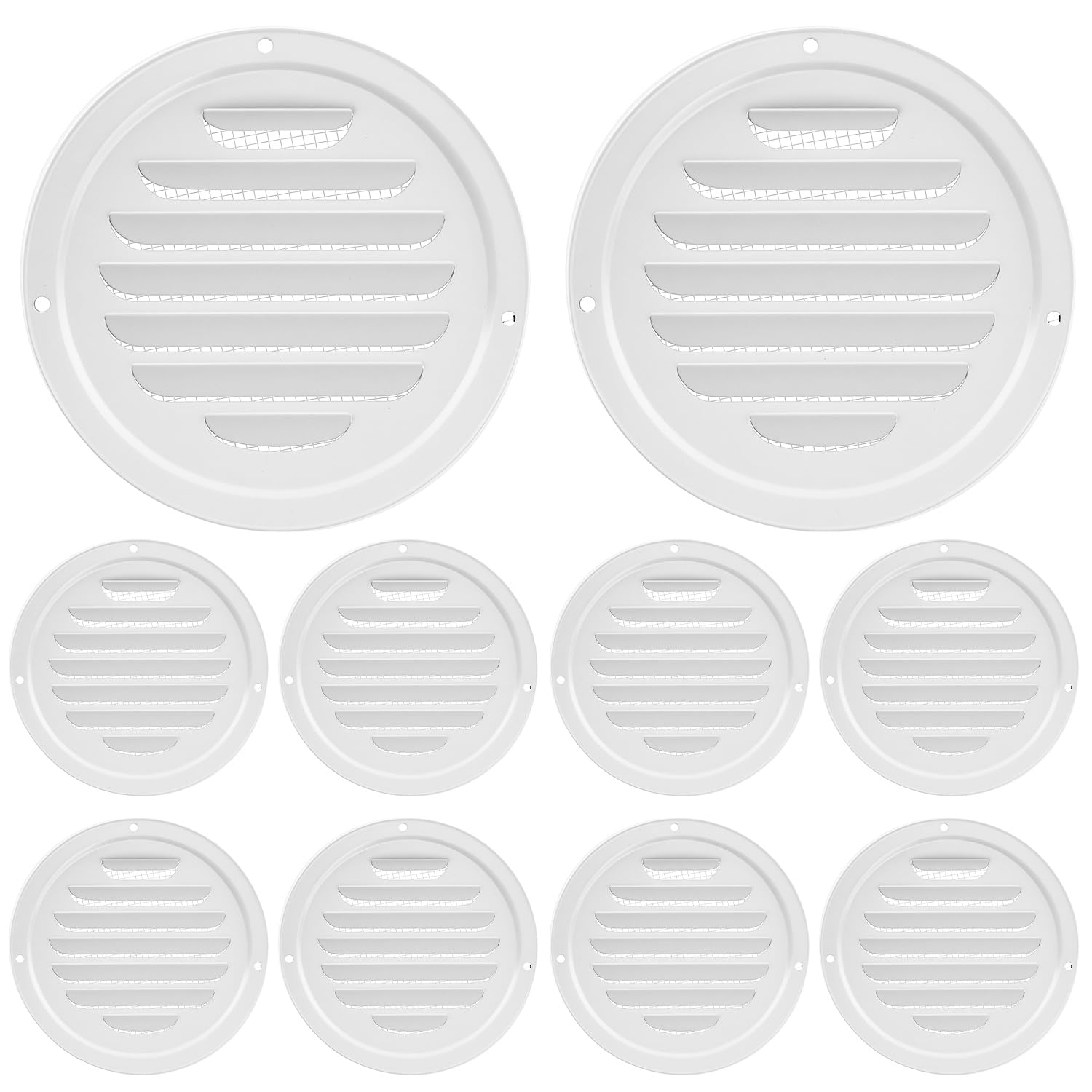 QWORK 4 White Soffit Vent Cover with Screen Mesh, 10 Pack Round Metal Air Vent Louver