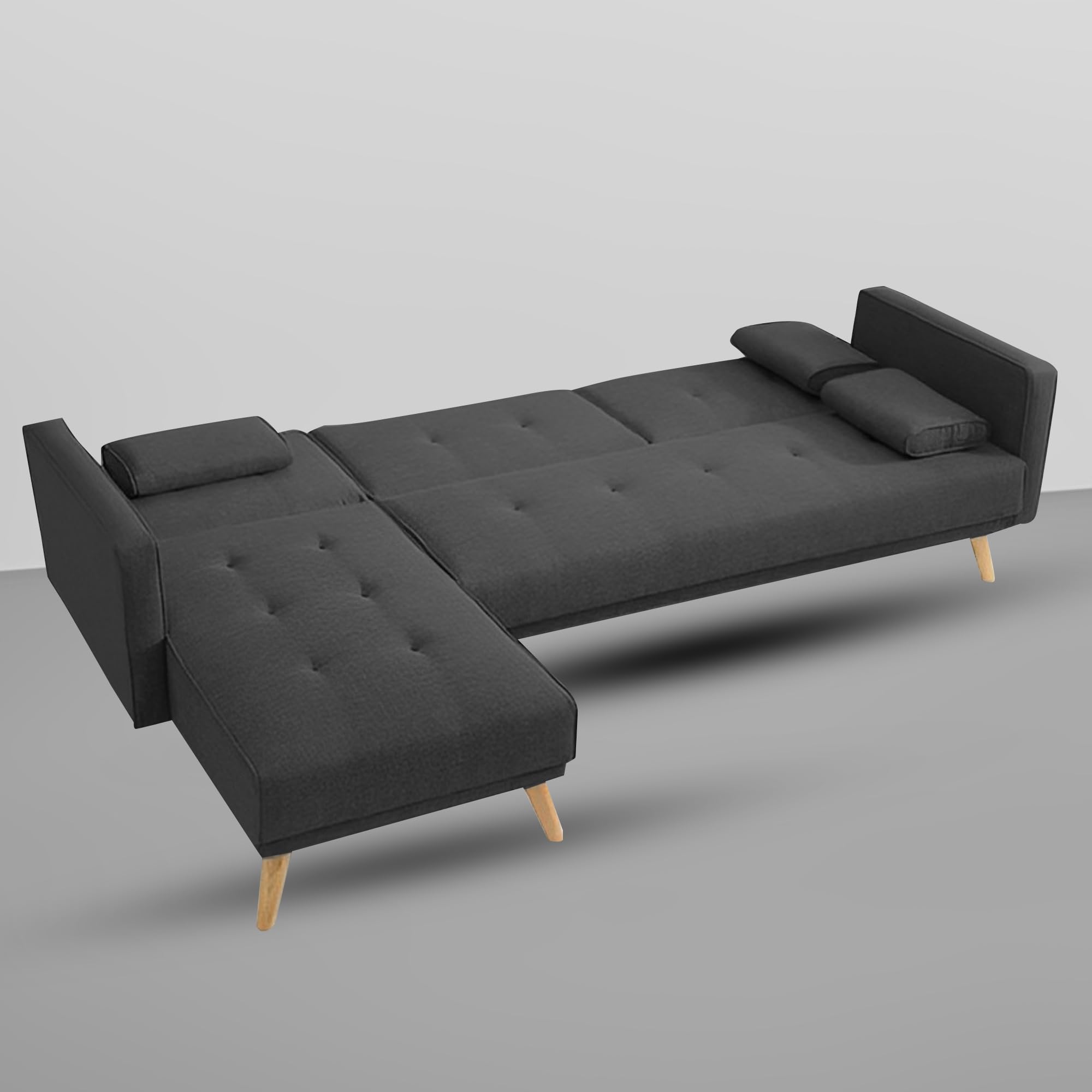 BRAXTON Linora Convertible LHS 4 Seater Sofa Cum Bed with Adjustable Backrest Sofa for Living Room (Black Colour) Premium Fabric Sofa 2