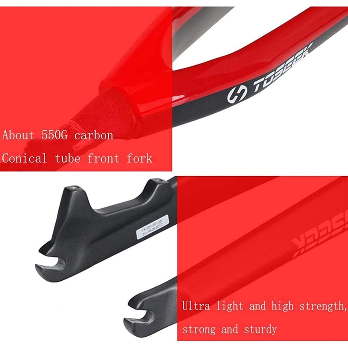Zawieszony widelec górski z włókna węglowego przedni 26/27,5/29 cala MTB hamulec tarczowy 1-1/20.3 cm rower (kolor: czerwony)