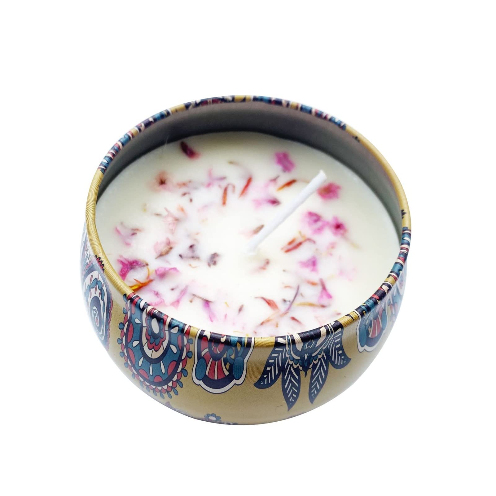 Candela Profumata, Candela Profumata Alla Cera Vegetale con Scatola di Ferro e Fiori Secchi, Deodorante Aromatico a Lunga Durata per Camera da Letto, Bagno, Ufficio, Donne, Regalo di San
