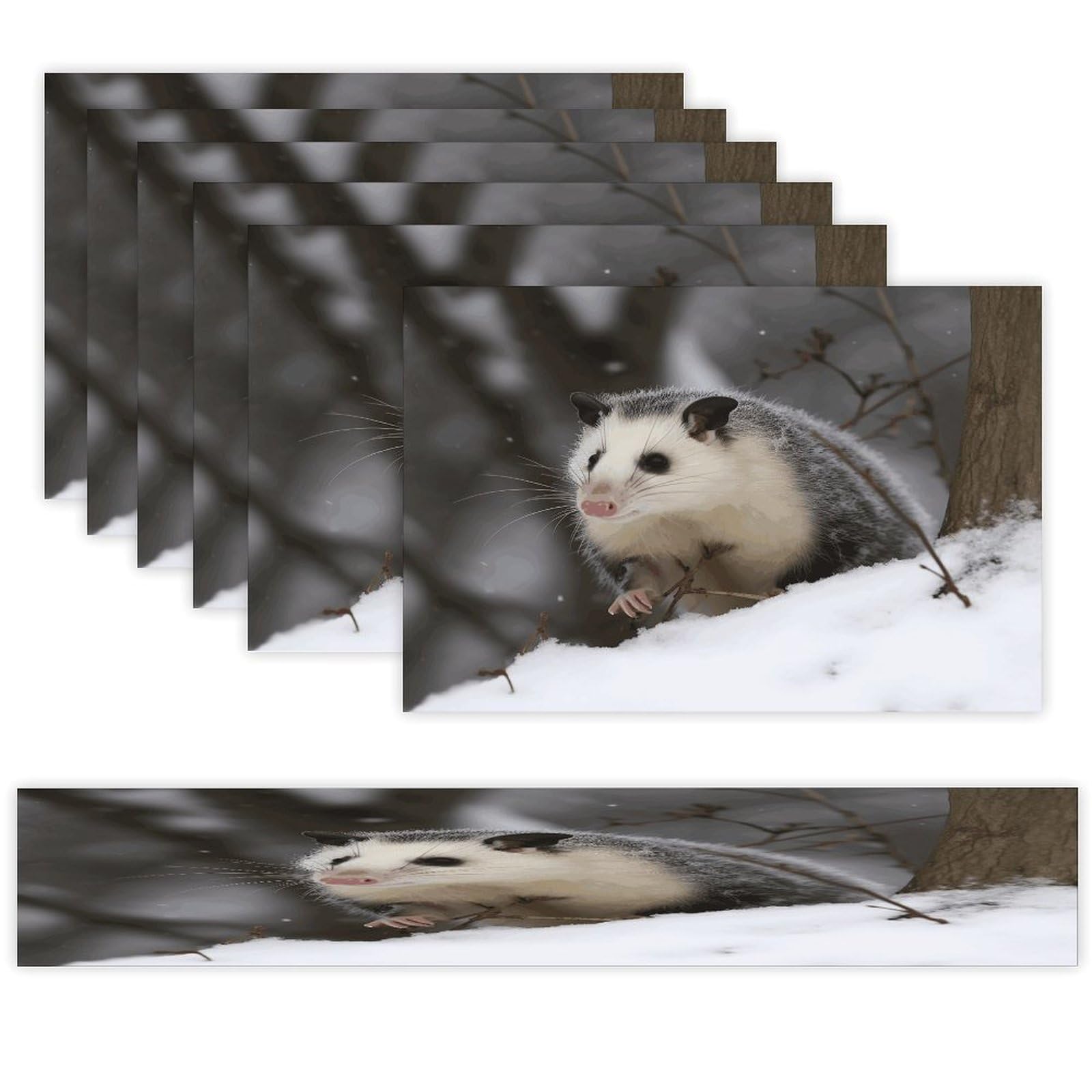 Opossum in Snow Table Runner and Placemats Set of 6 Heat Resistant Table Runner Place Mats Modern Cloth Table Mat Washable Linen Placemat Festive Reusable Set