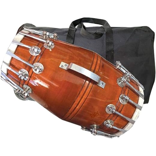 Handmade Wooden Dholak Drum with Carry Bag