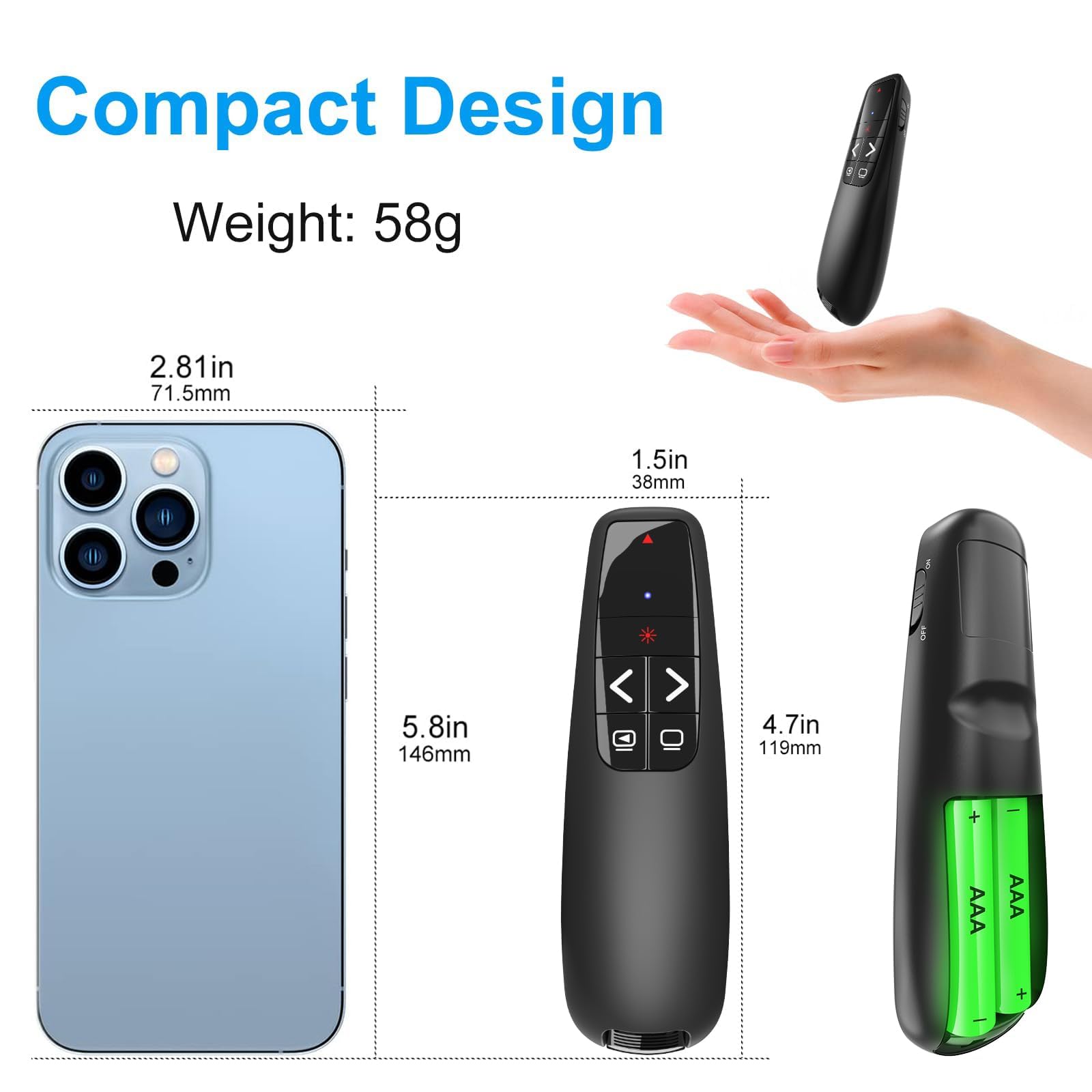 (4 unidades) Control remoto inalámbrico para presentaciones, clicker para laptop, puntero de presentaciones de PowerPoint, clic RF para control remoto de presentaciones, presentación de diapositivas