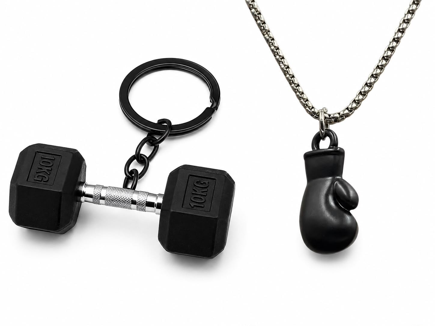 Boxing Glove Pendant Necklace & keyring Black Matte Charm with Silver Box Chain-image-32