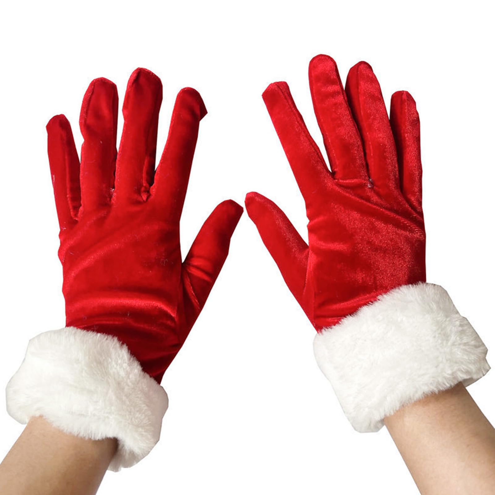 Shurhome Christmas Cosplay Santa Gloves Winter Full Finger Mittens Stretchy Warm LED White Cuffs Decor Gloves For Girls Teens