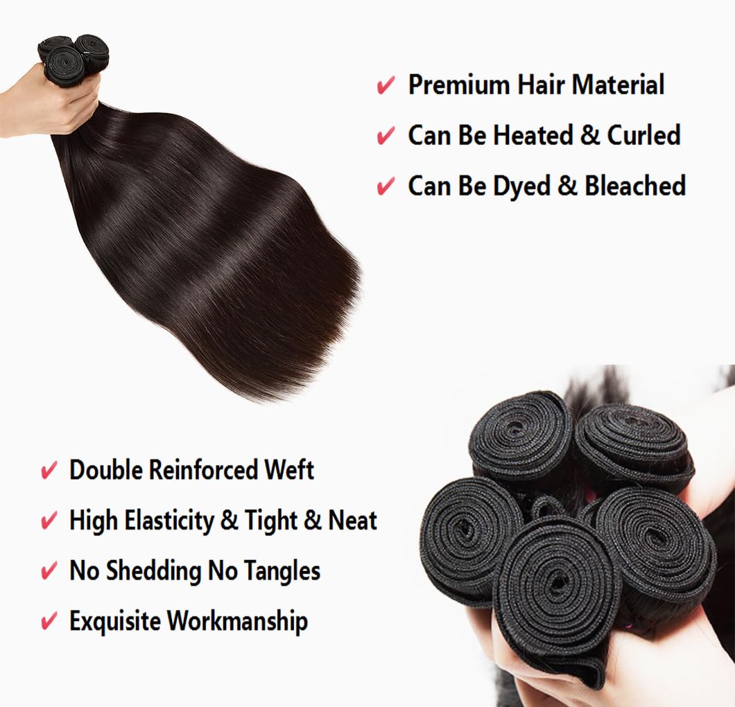 Beauty Queen Raw Straight Bundles Human Hair (22 24 26 Inch) 100% Unprocessed 16A Brazilian Human Hair Bundles Straight Virgin Hair Sew In 3 Bundles Thick Hair Extensions Natural Color - View #13