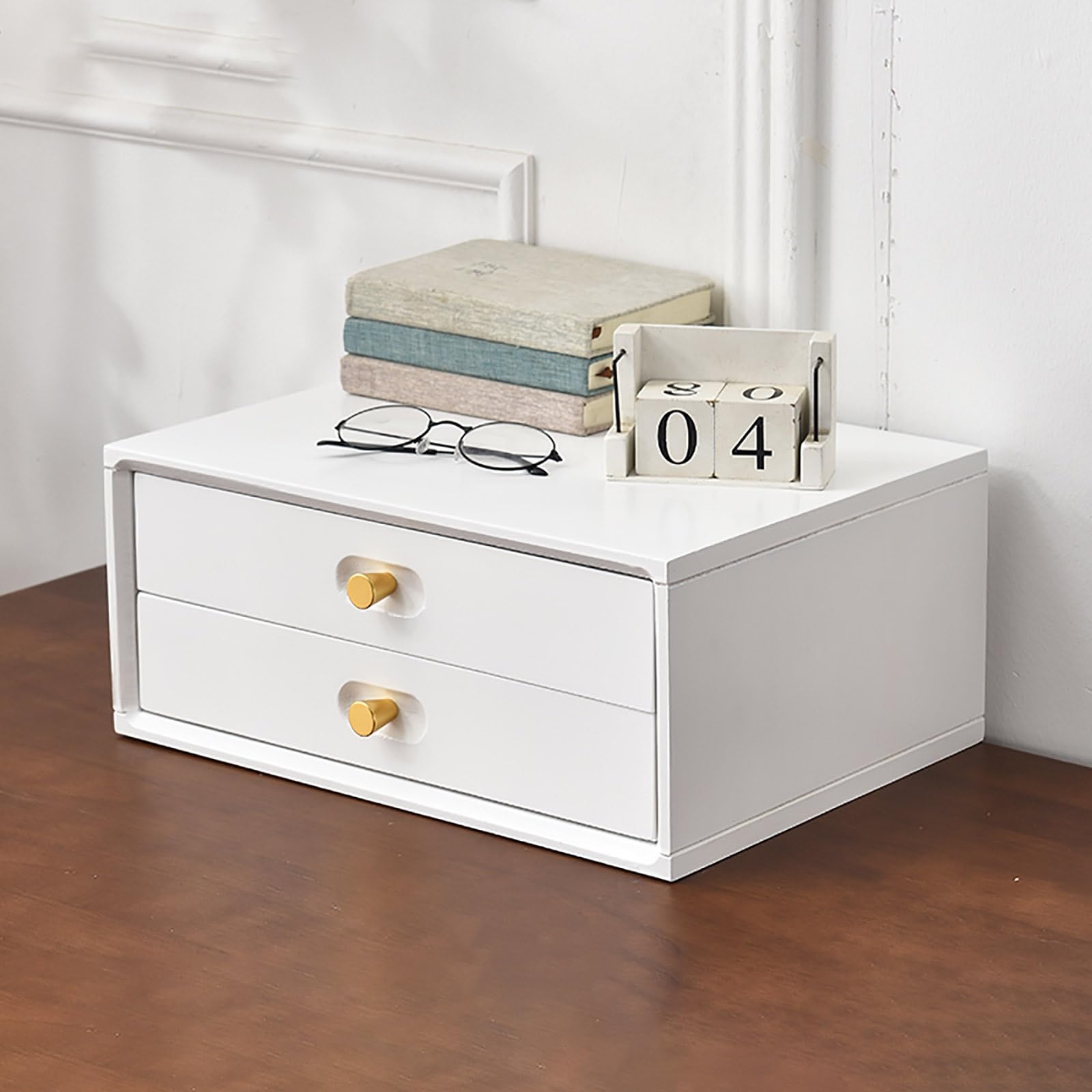 SaryEdge Solid Wood DeskMultifunctional Storage Cabinet with Sturdy Structure for Office and Workspace Elegant Desktopfor Home & Office Use,Wei?-2 layer