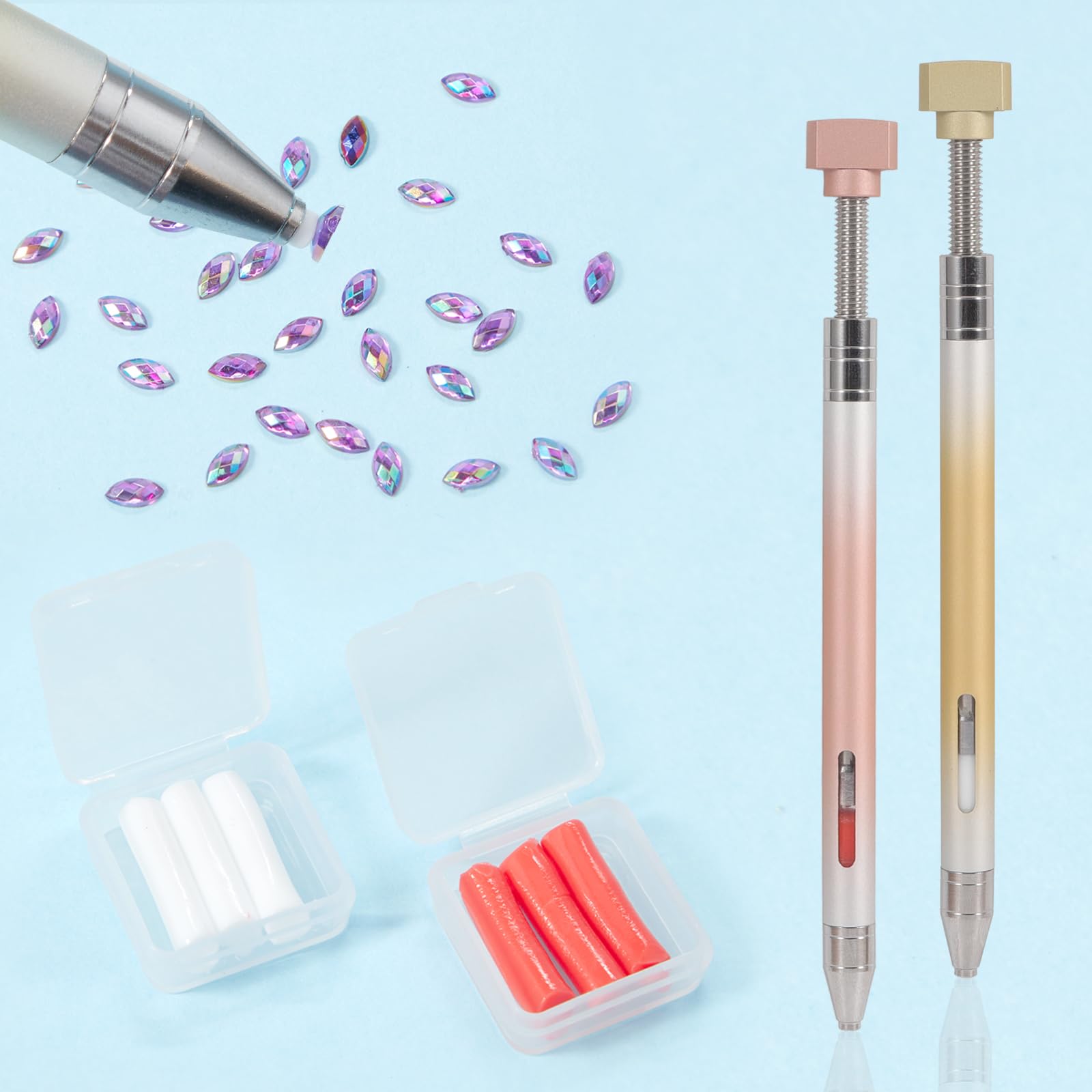 2 Pieces Gold Orange Refillable Wax Pen for Diamond Painting, Rhinestone Pick-Up Nail Art Tools, 6pcs Diamond Art Wax Refills-image-41