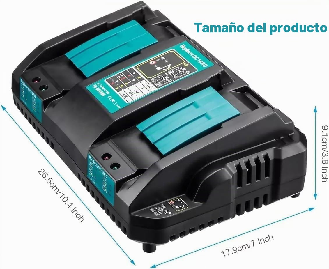 7,2~18 V Chargeur Rapide Cargador DC18RD 4A para Makita BL1830 BL1840 BL1850 BL1815 194204-5 194205-3 Batería de Repuesto para DC18RC DC18RA Cargador con Pantalla LED