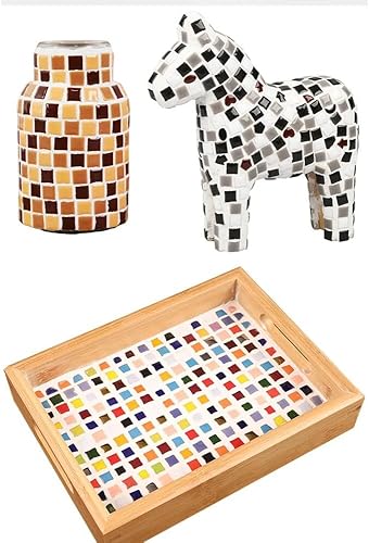 Miniatura 8 de 500 mosaicos cuadrados de cerámica de 1.1 libra, 0.4 x 0.4 pulgadas hechos a mano, micro mosaicos creativos para arte y decoración del hogar (azul