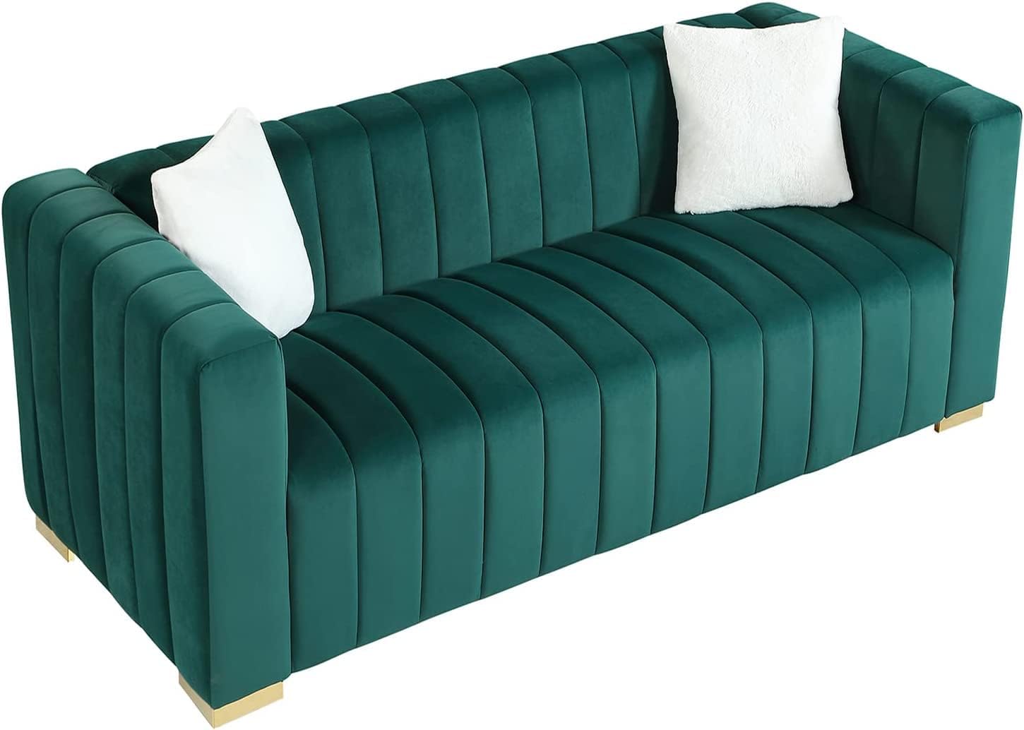 KEVINSPACE 62.6" Loveseat Sofa Velvet Upholstered 2 Seater Sofa, Lounge Couch Modern Mid-Century with 2 Pillows Cushions for Living Room Home Furniture, Small Spaces, Bedroom, Apartment Green