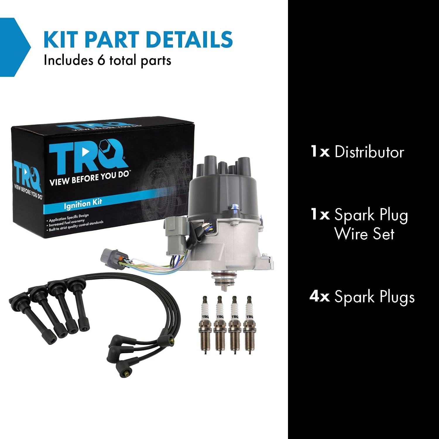 TRQ Ignition Coil Kit 6 Piece Distributor Spark Plug Wires Compatible with 1994-1995 Honda Civic del Sol
