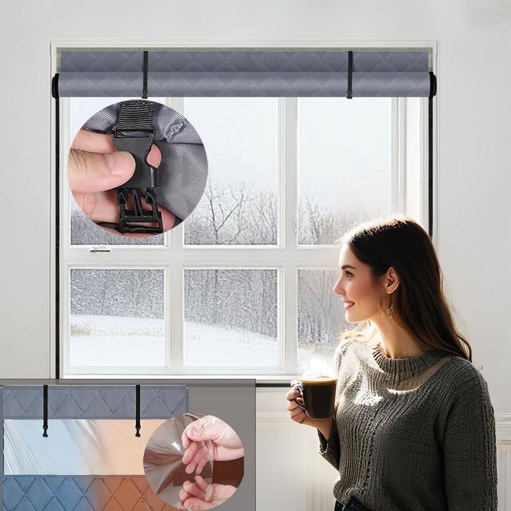 Kit di Isolamento per Finestre, 50 60 80 90cm Tende Termiche Isolanti per Interni antivento, Copertura Isolante Invernali, Isolamento Termico per Finestre di Mansarde e Roulotte(Black,La110xAl230cm)