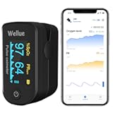 Wellue Fingertip Pulse Oximeter, Blood Oxygen Saturation Monitor with Batteries & Lanyard for Wellness Use Bluetooth, Black