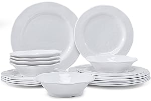 LEHAHA Basic White Melamine Dinnerware Sets, 18-Piece Dishware for Six