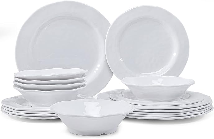 LEHAHA Basic White Melamine Dinnerware Sets, 18 Piece melamine dishes