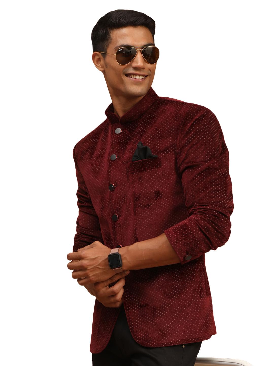 vastramay Men's Velvet Jodhpuri | Velvet Polka Dot Jodhpuri Coat. The Threads of The Fabric Is Woven Tightly And Has A Long Lasting Sheen, This Jodhpuri Is Deservingly Called Prince Coat.-picture-27