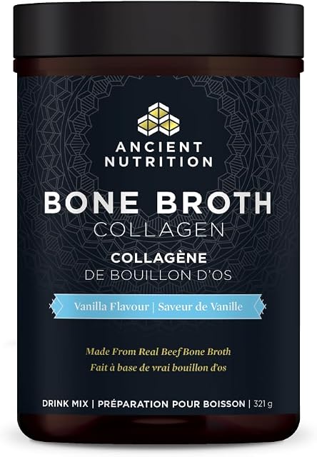 Ancient Nutrition Protéine de collagène à os - Vanille, formulé par le Dr Josh Axe, Collagène Peptides, soutient les articulations, la peau et les ongles, faite sans sucre ajouté, gluten & Produits laitiers, 321 Grams
