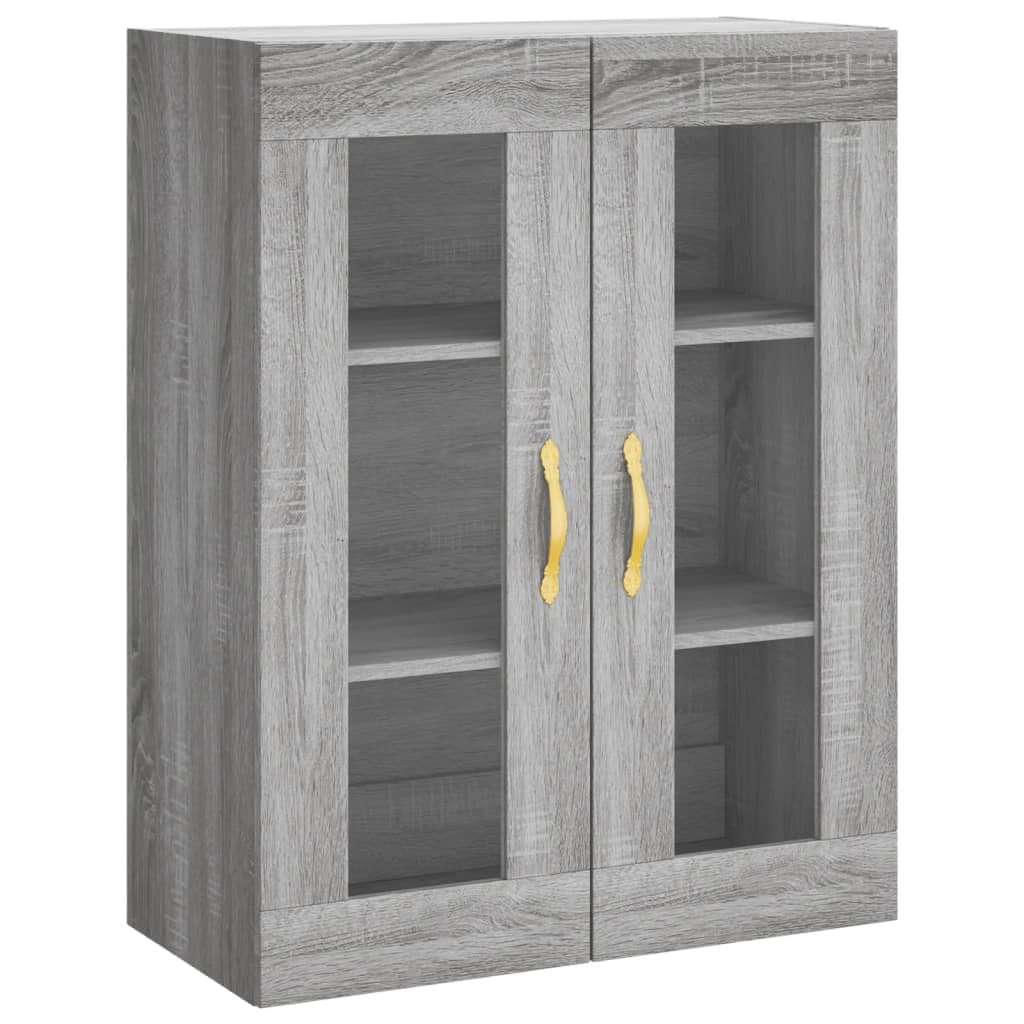 Générique Bufet wysoki szary 69,5x34x180 cm z drewna inżynieryjnego, wąski mebel do salonu z metalowymi drzwiami i nogami, duża przestrzeń do przechowywania