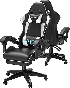 Racingreat Massage Gaming Chair with Footrest, Ergonomic Reclining Office Chair with Lumbar Back Massage & Headrest for Office & Home White