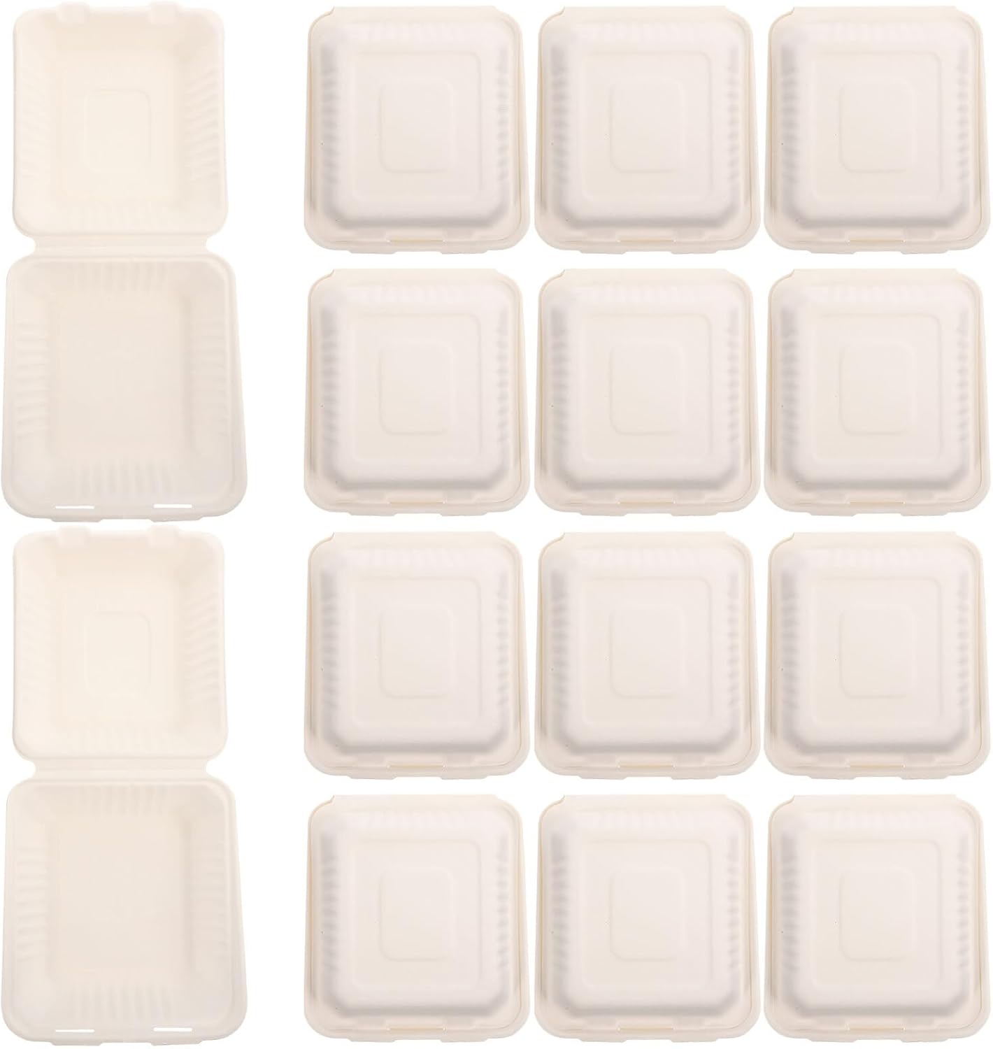Zerodeko 50pcs Disposable Paper Food Packing Boxes, White Pulp Takeout Containers with 81-lock Design, Eco-friendly Food to Go Holders for Restaurants and Catering