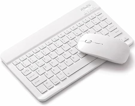 Coverzone Bluetooth Kablosuz Şarjlı Türkçe Klavye ve Pilli Fare, Mini Alüminyum Alışım Mouse Süper Hafif Taşınabillir Bluetooth Eşleştirmeli Midi Klavye 25cm x 15cm (Beyaz)