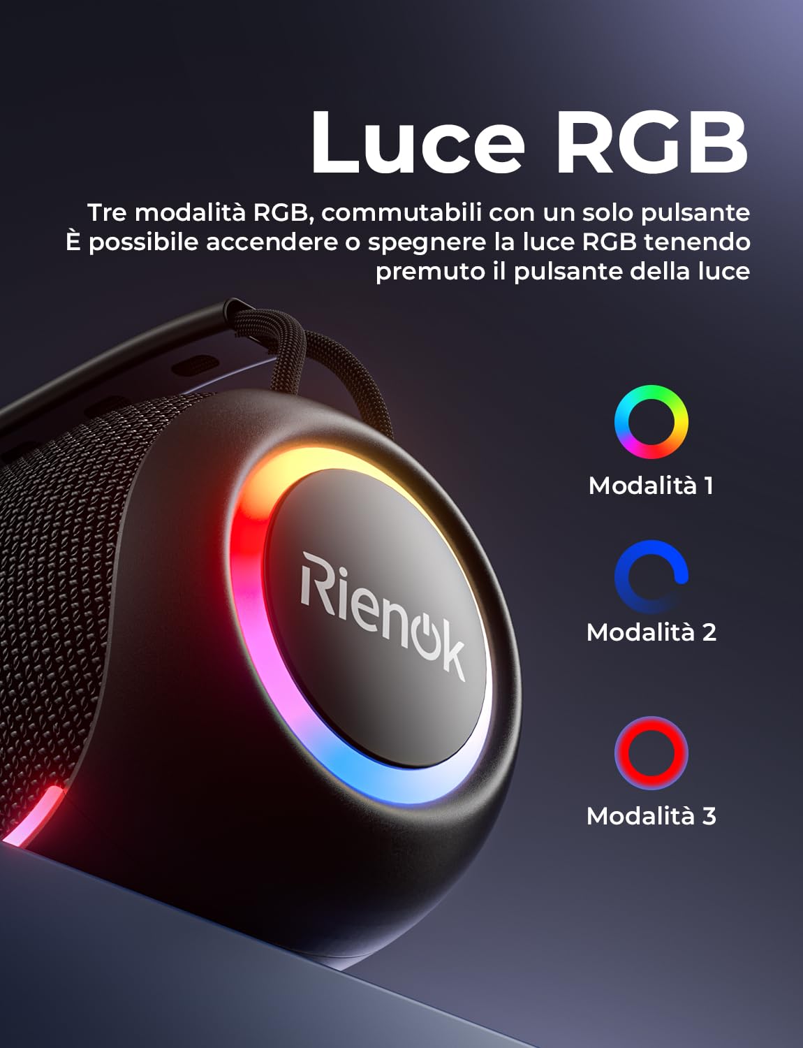 RIENOK Cassa Bluetooth Potente Portatile 80W Esterno Impermeabile IPX6, 30 Ore di Autonomia, Supporta Chiavetta USB/Scheda TF/AUX, Senza Fili Speaker Bluetooth per Feste Campeggio Spiaggia