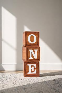 Exploded Gone One Written Box and Balloon Set - 1 Year Old Birthday Celebration (Wooden)