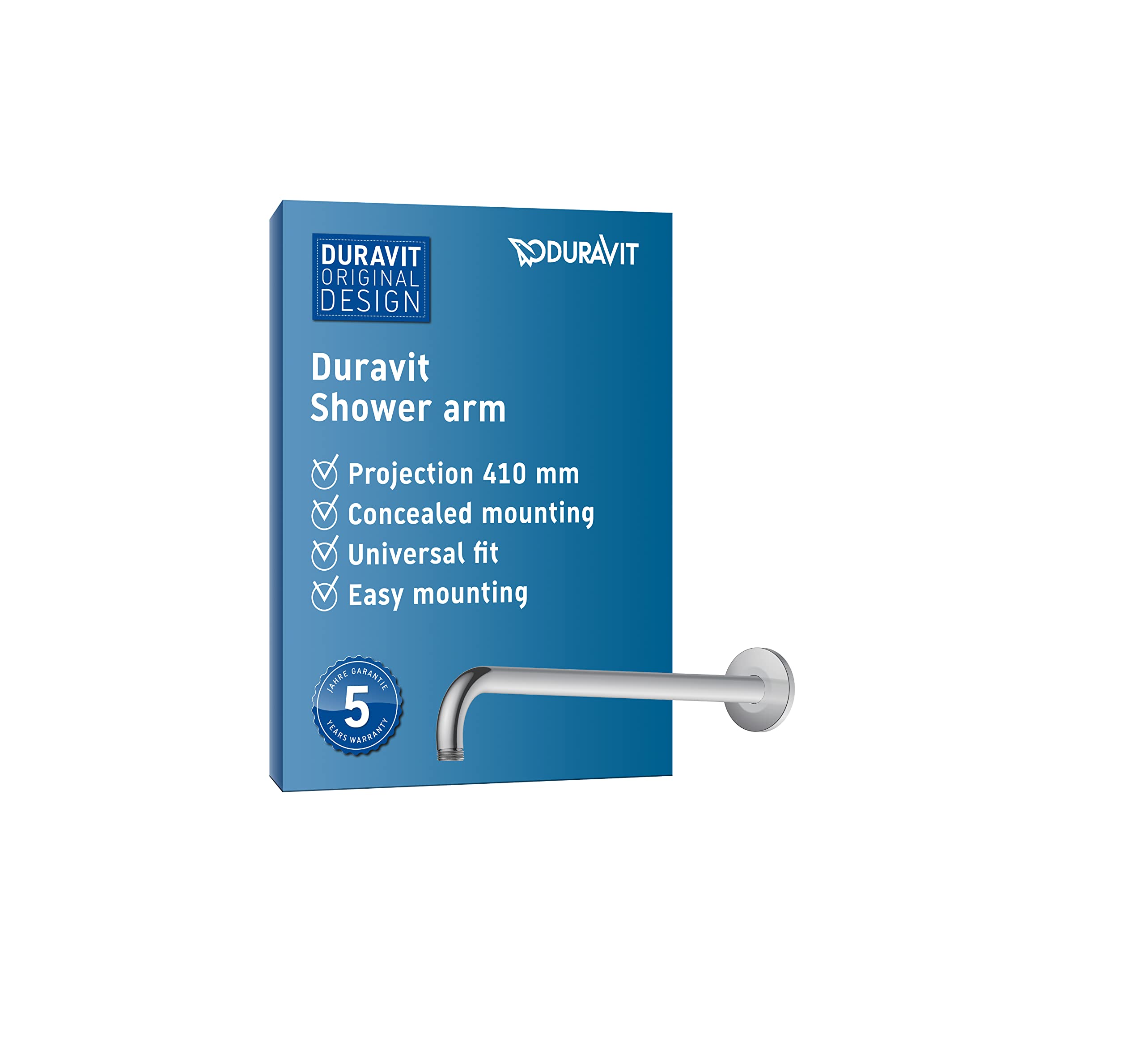 Duravit Chrome Universal Shower Arm, Shower Faucet Wall Mounting, Shower Head 410 Mm, Round,
