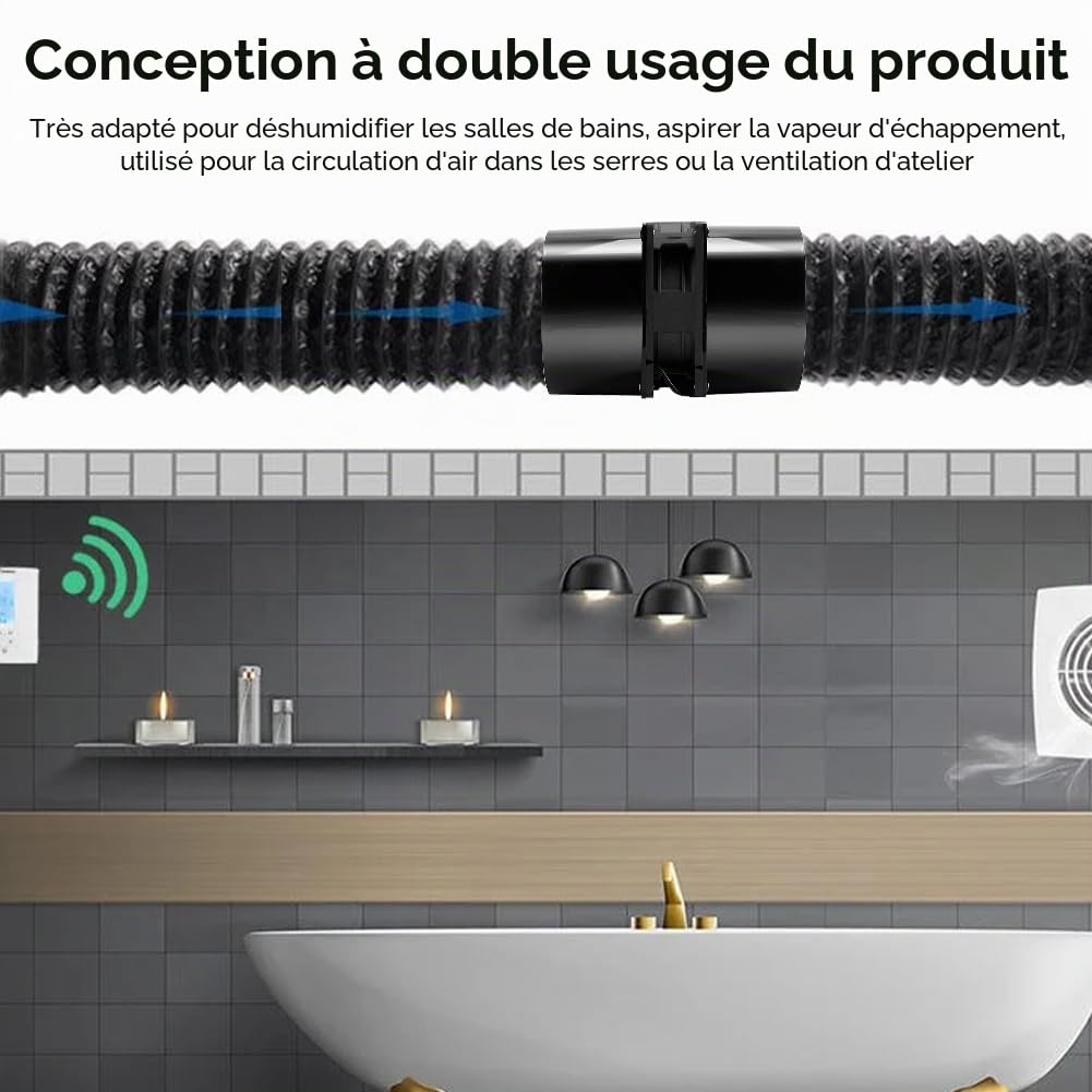 Extracteur d'Dair 100mm de gaine en ligne, Extracteur Air Chaud DC 12V avec variateur de vitesse, Ventilation Extracteur Dair pour cuisine, serre, salle de bain, circulation de l'air, PC