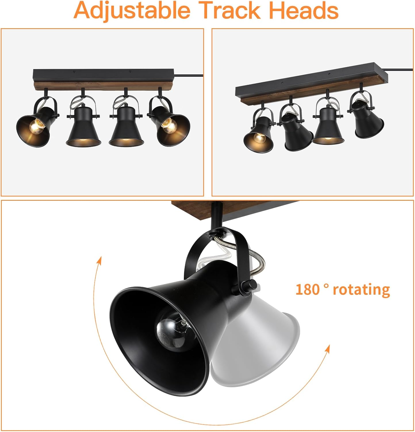 SEEBLEN 4-Light Plug-in Track Lighting, Adjustable Ceiling Spotlight,Industrial Black Kitchen Track Lighting Fixtures Ceiling for Living Room, Dining Room, Hallway,Bathroom.