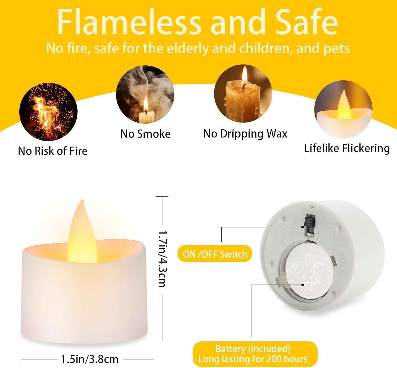 24 Pezzi Candele LED Fiamma Oscillante Piccole Candele Finte Batteria Durata Fino a 200 Ore per Matrimoni, Feste, Halloween, Natale