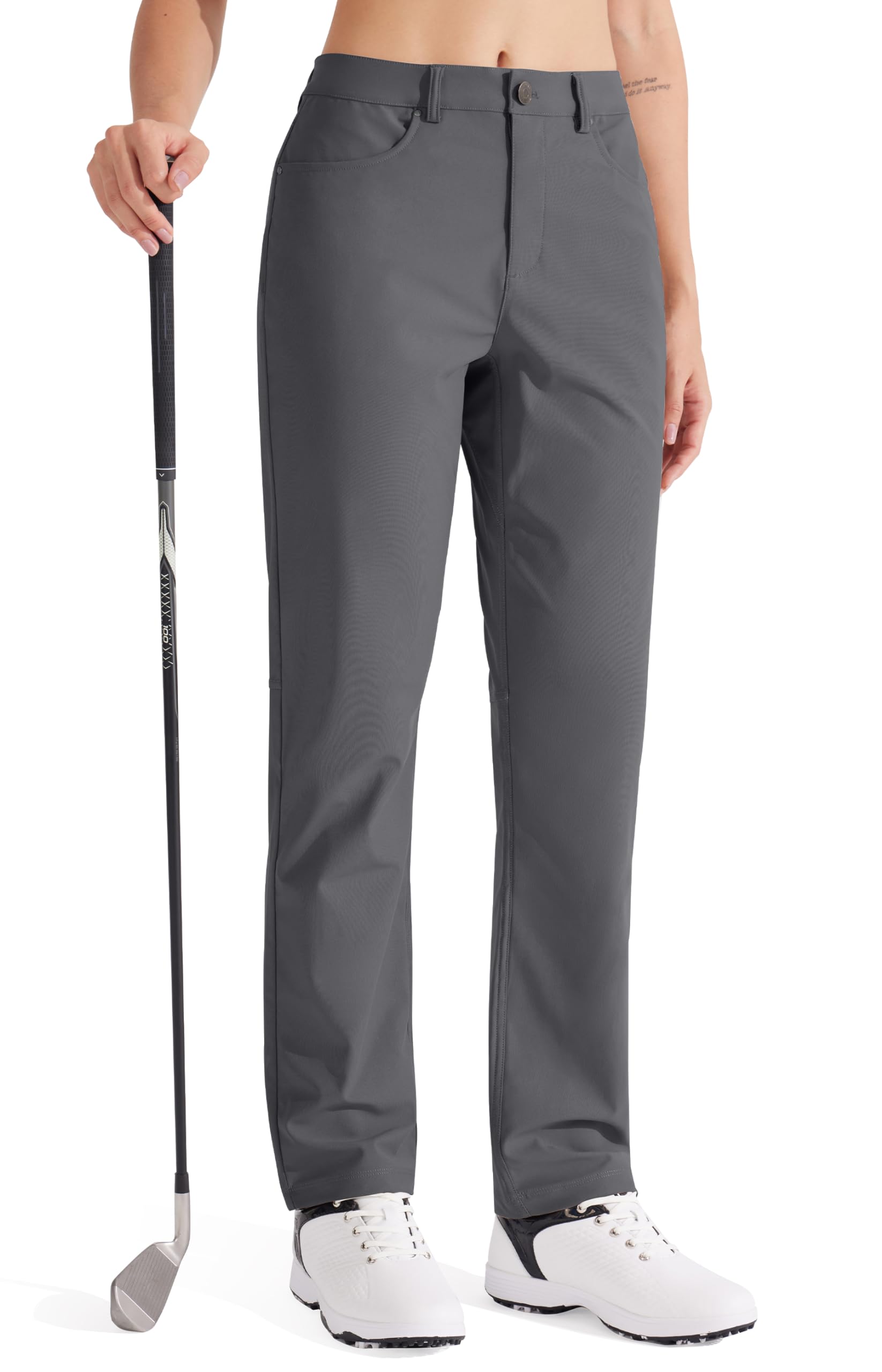 Libin Pantalon habillé pour femme 73,7 cm, 78,7 cm, extensible, jambe droite, pantalon de travail, pantalon de golf décontracté pour le bureau, le travail, le voyage, léger, gris foncé, 38