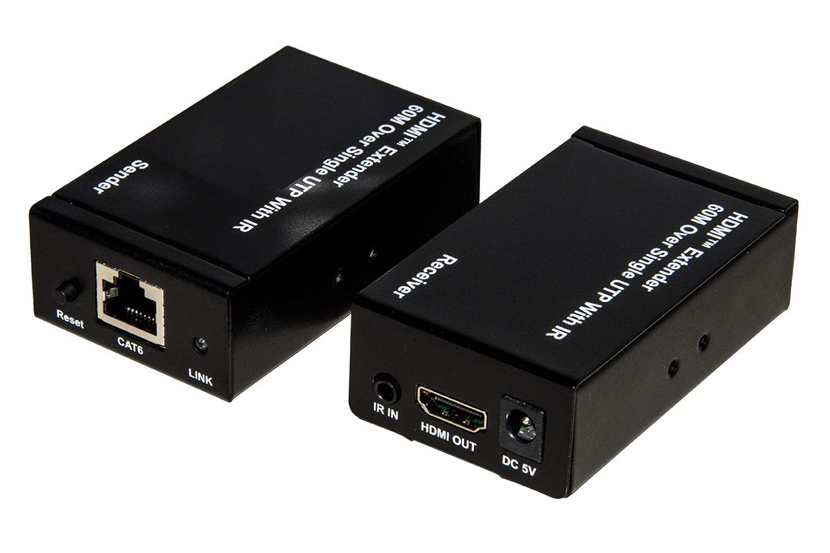 LINK LKEXT161 Extensor Hdmi Mediante Cable de Red Cat 6 hasta 60 Metros 1080P con Mando infrarrojo, Negro