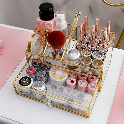 Miniatura 6 de L-Lei Almacenamiento de cosméticos, soporte de cepillo de maquillaje de vidrio transparente, almacenamiento cosmético para sujetar cepillos, esmalte