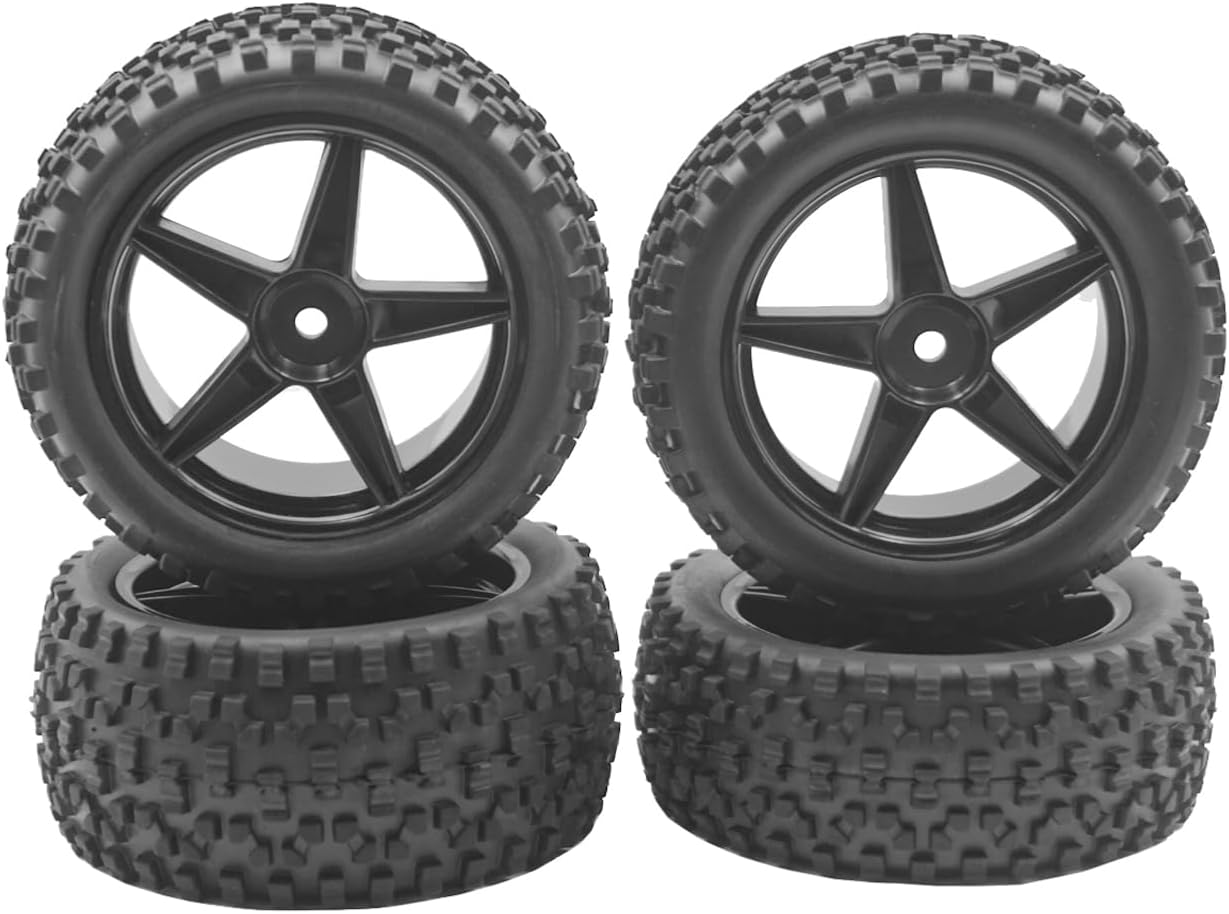 4Pack ShareGoo 12mm Hex Wheel 5 Spoke Rims High Grip Rubber Tires Front Rear Tyres with Sponge 88mm/3.46" for 1/10 RC Off-Road Buggy
