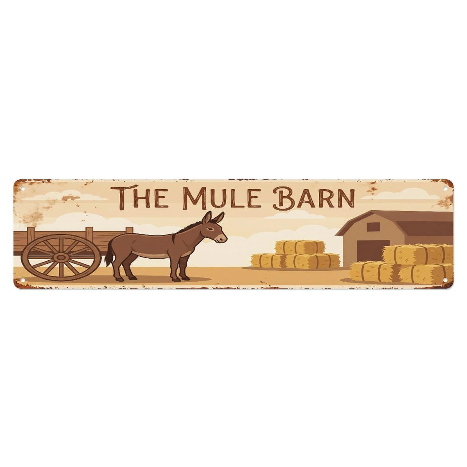 Metal Tin Sign Vintage Mule Farm Scene The Mule Barn