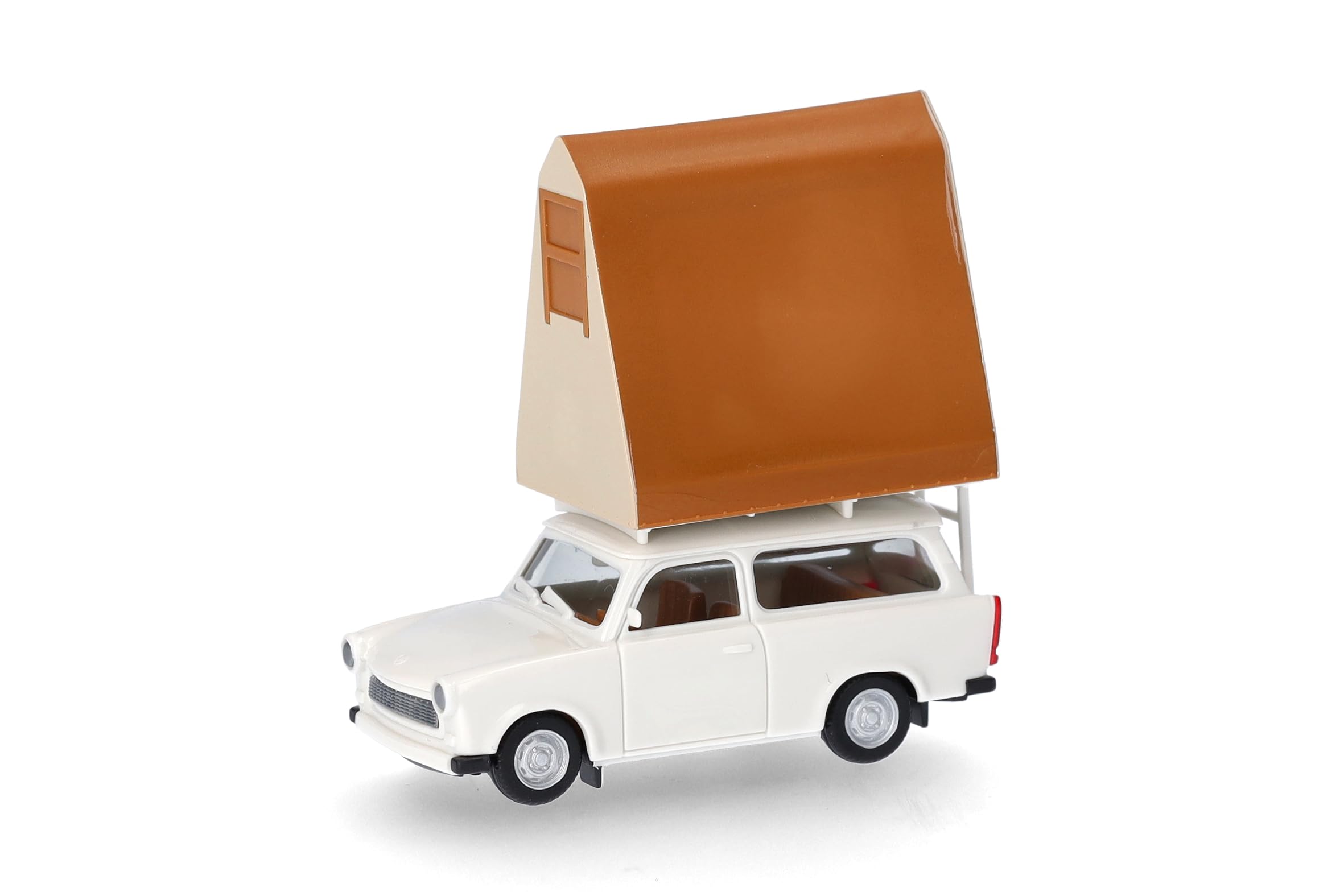 Herpa Modellauto Trabant 601 Universal mit Dachzelt, Miniatur im Maßstab 1:87, Sammlerstück, Made in Germany, Modell aus Kunststoff, Grauweiß